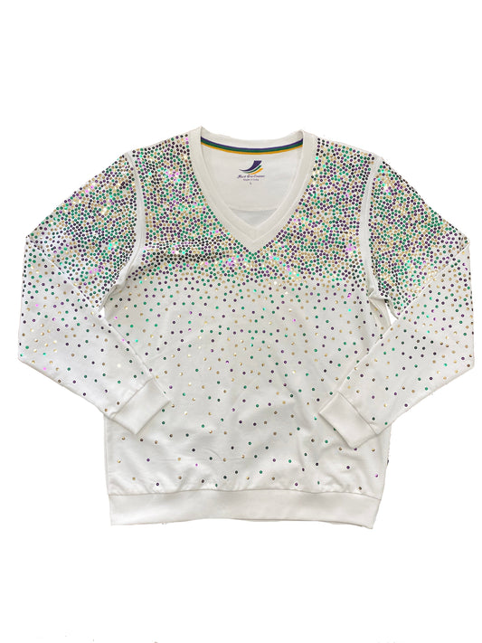 Sequin Explosion V-Neck Pullover - White