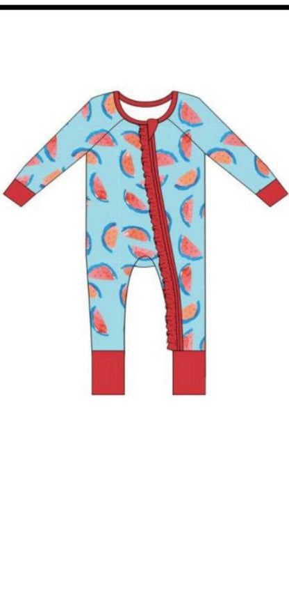 Watermelon Ruffle Zipper Onesie